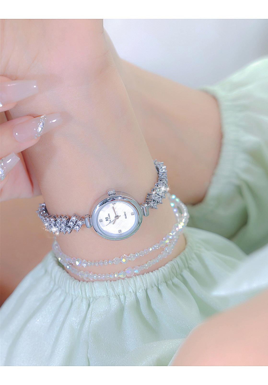 Mermaid Light Luxury Diamond Small Gold And Silver Chain Watch - Aaryan Malik اريان مالك
