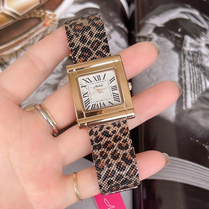 Fashion Steel Belt Leopard Print Mesh Square Watch For Women - Aaryan Malik اريان مالك