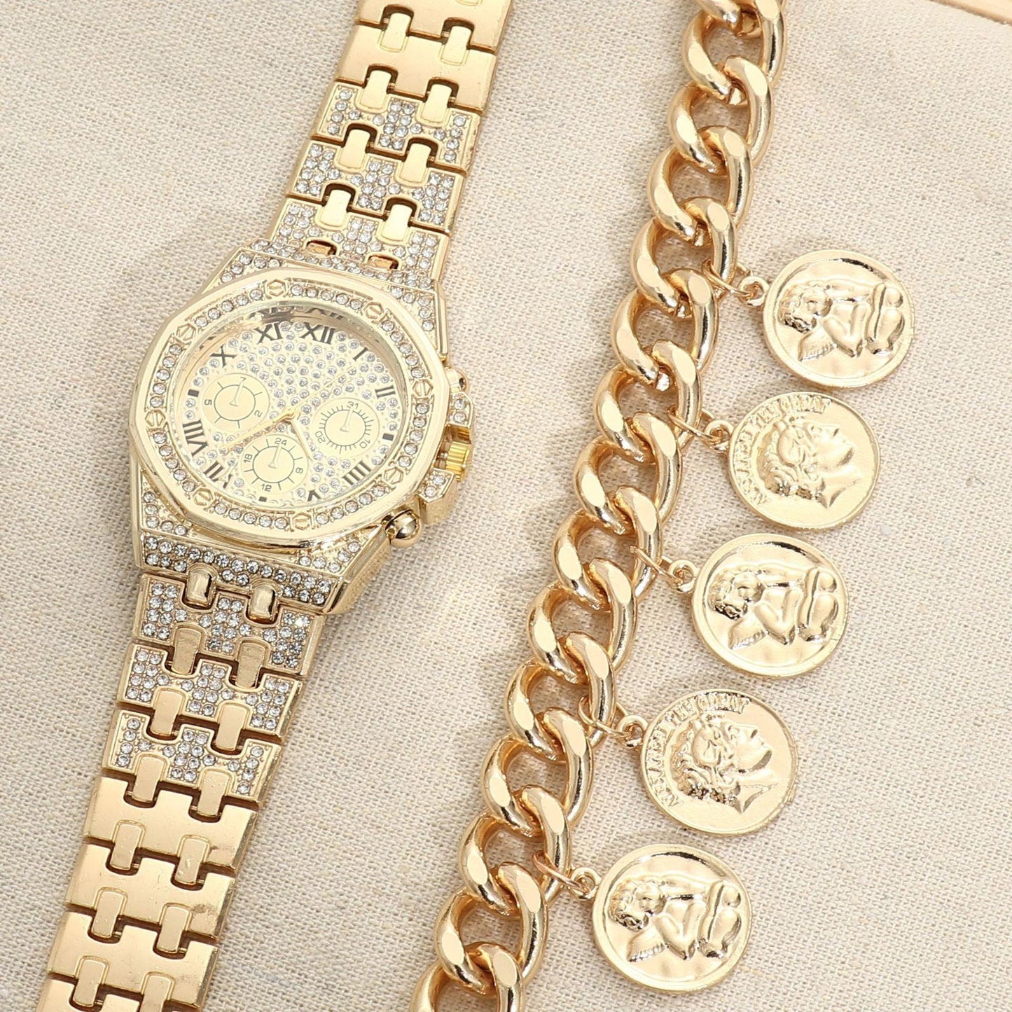 Watch Men's Diamond Large Dial Quartz Watch - Aaryan Malik اريان مالك