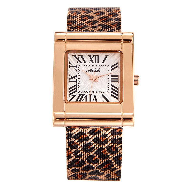 Fashion Steel Belt Leopard Print Mesh Square Watch For Women - Aaryan Malik اريان مالك
