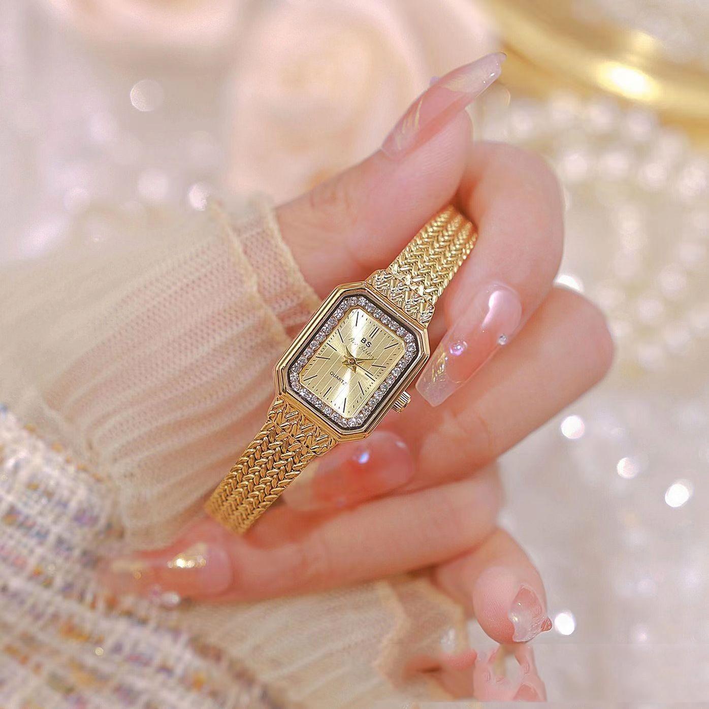 Wheat Table Simple Temperament Small Square Gold Watch - Aaryan Malik اريان مالك