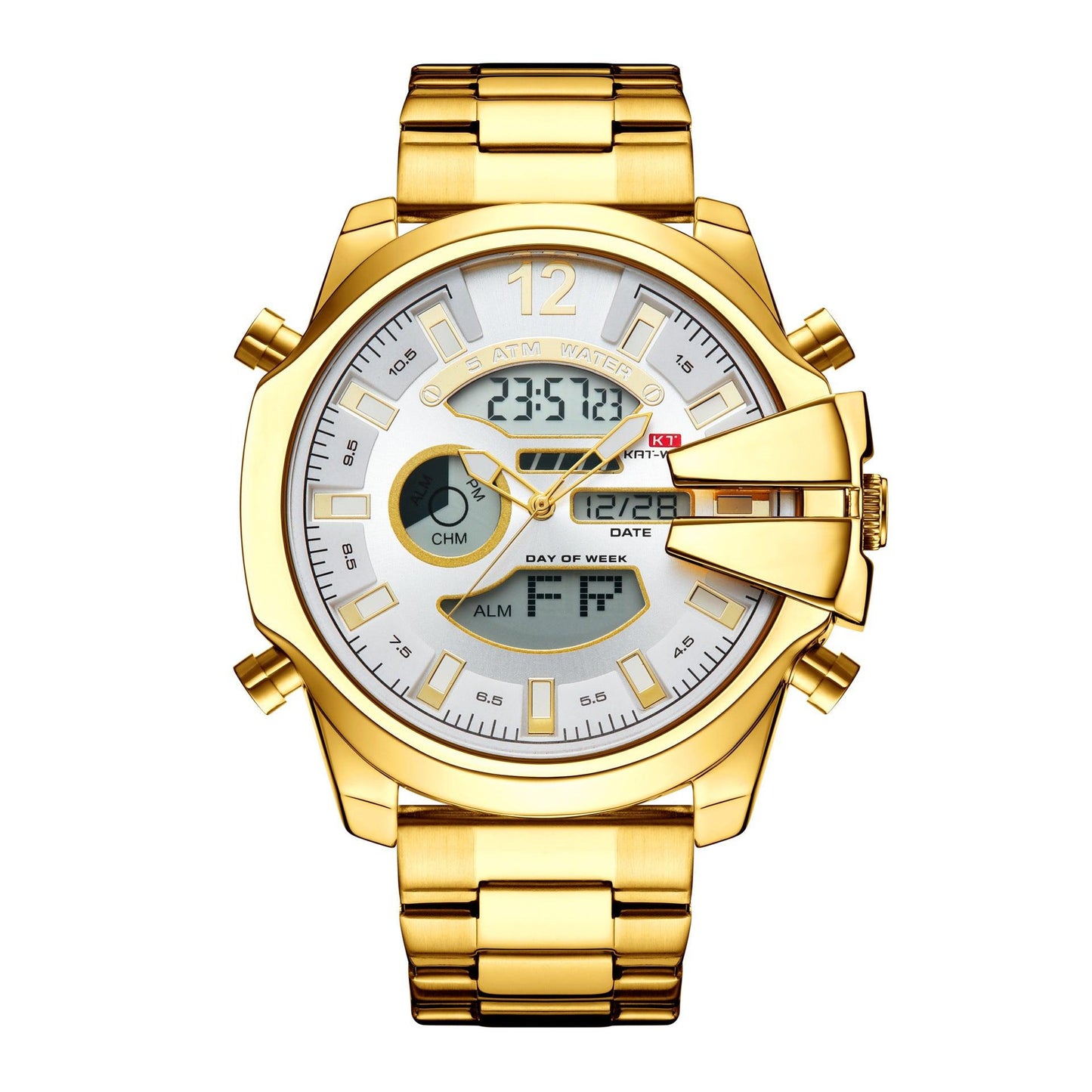 New Men's Double Display Alarm Clock Led Sports Steel Watch Waterproof - Aaryan Malik اريان مالك