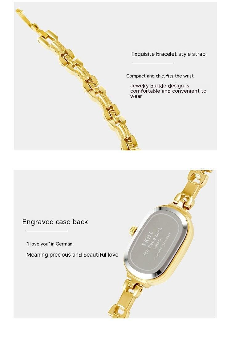 Medieval Small Retro Small Golden Watch Oval Light Luxury Artistic Fashion Quartz - Aaryan Malik اريان مالك