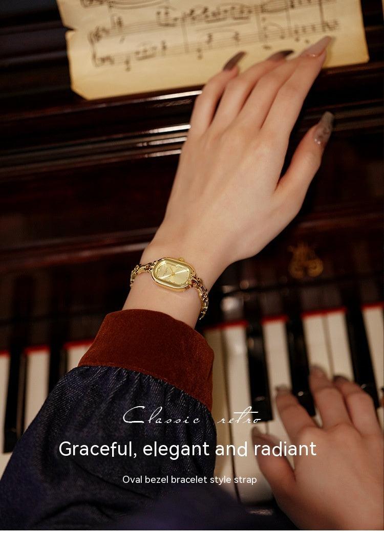 Medieval Small Retro Small Golden Watch Oval Light Luxury Artistic Fashion Quartz - Aaryan Malik اريان مالك