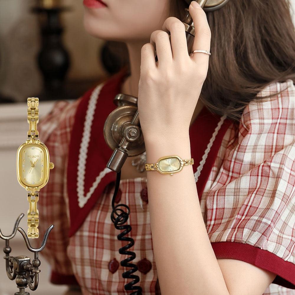 Medieval Small Retro Small Golden Watch Oval Light Luxury Artistic Fashion Quartz - Aaryan Malik اريان مالك