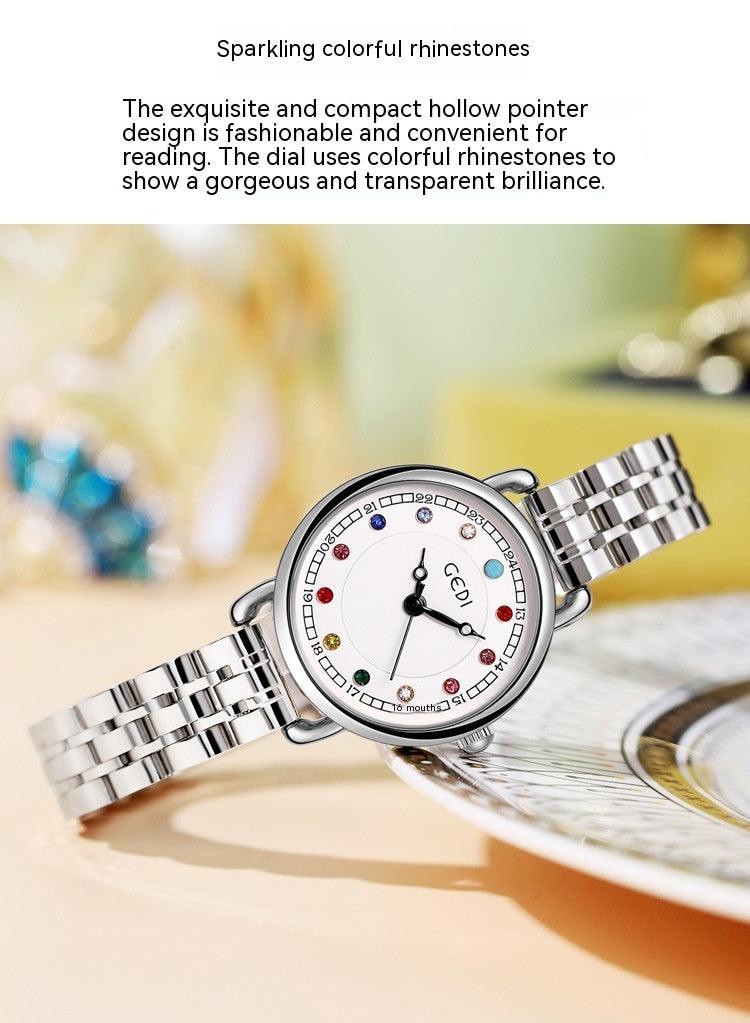 Niche Women's Good-looking Steel Belt Small Light Luxury Ins Birthstone Waterproof Fashion Quartz Watch - Aaryan Malik اريان مالك