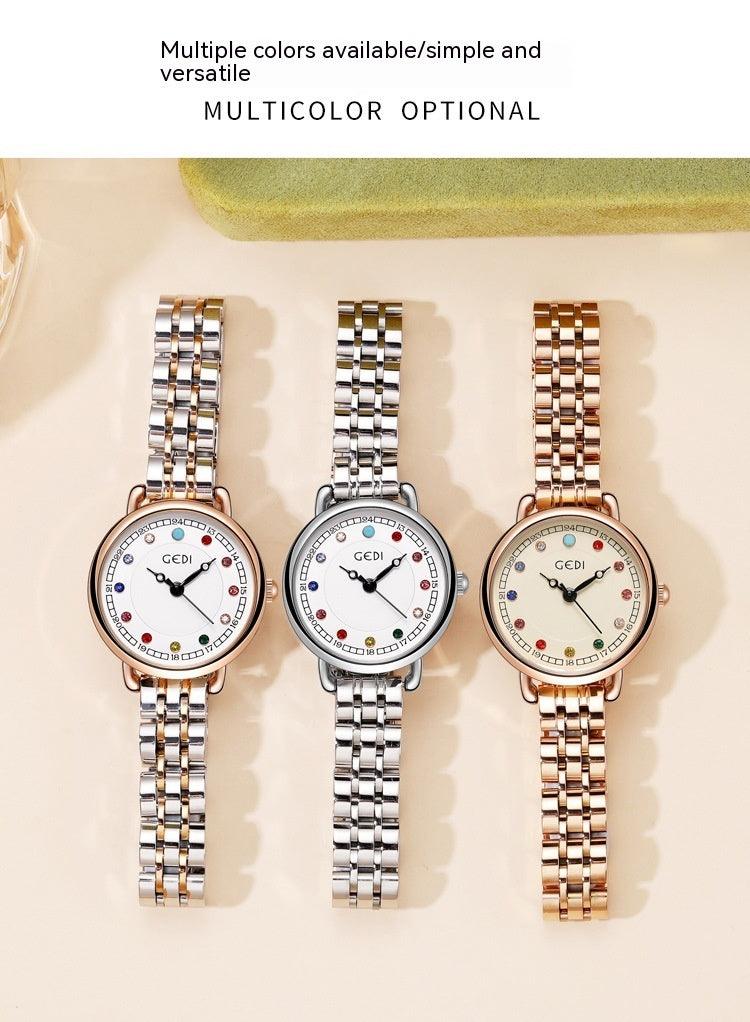 Niche Women's Good-looking Steel Belt Small Light Luxury Ins Birthstone Waterproof Fashion Quartz Watch - Aaryan Malik اريان مالك