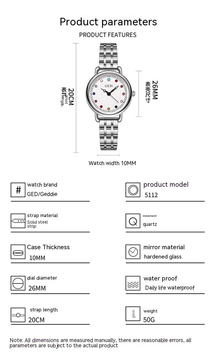 Niche Women's Good-looking Steel Belt Small Light Luxury Ins Birthstone Waterproof Fashion Quartz Watch - Aaryan Malik اريان مالك