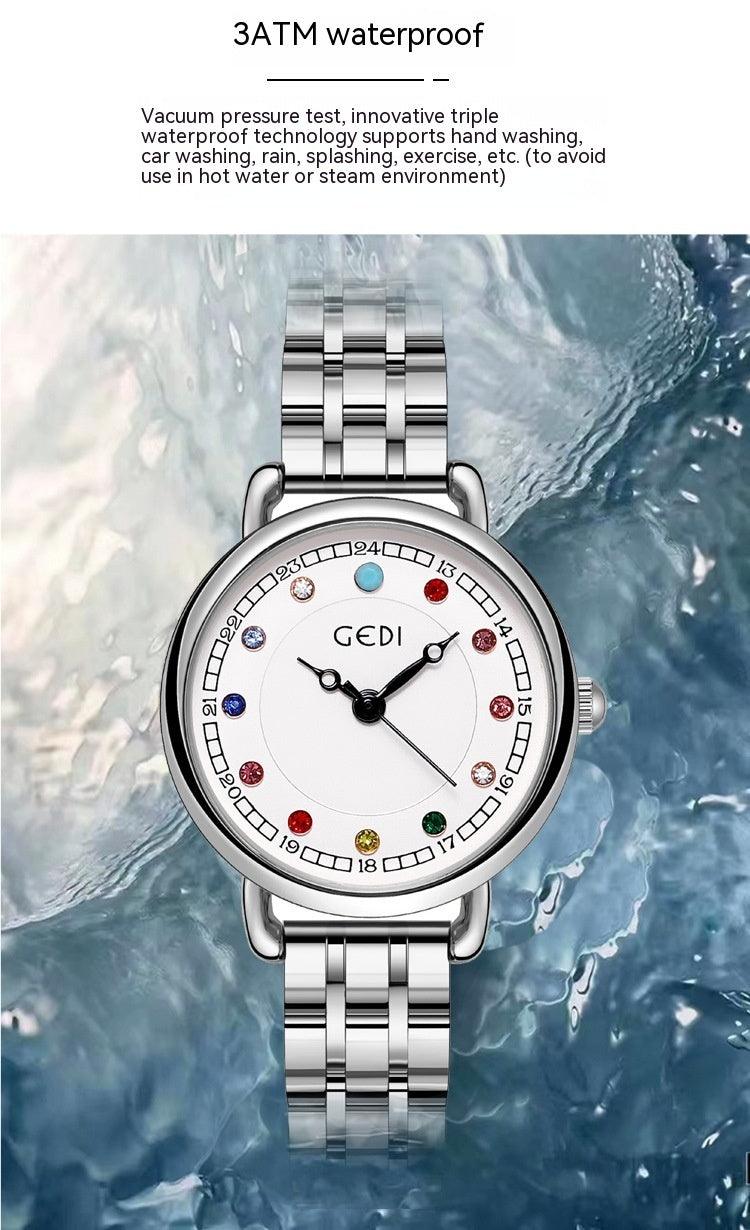 Niche Women's Good-looking Steel Belt Small Light Luxury Ins Birthstone Waterproof Fashion Quartz Watch - Aaryan Malik اريان مالك