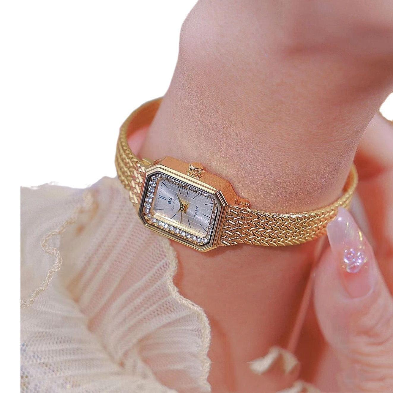 Wheat Table Simple Temperament Small Square Gold Watch - Aaryan Malik اريان مالك