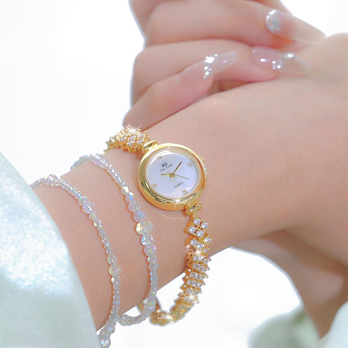 Mermaid Light Luxury Diamond Small Gold And Silver Chain Watch - Aaryan Malik اريان مالك