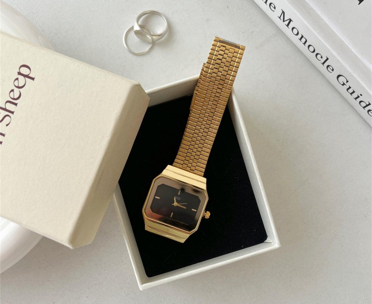 Square Elegant Small Golden Watch Retro Design - Aaryan Malik اريان مالك