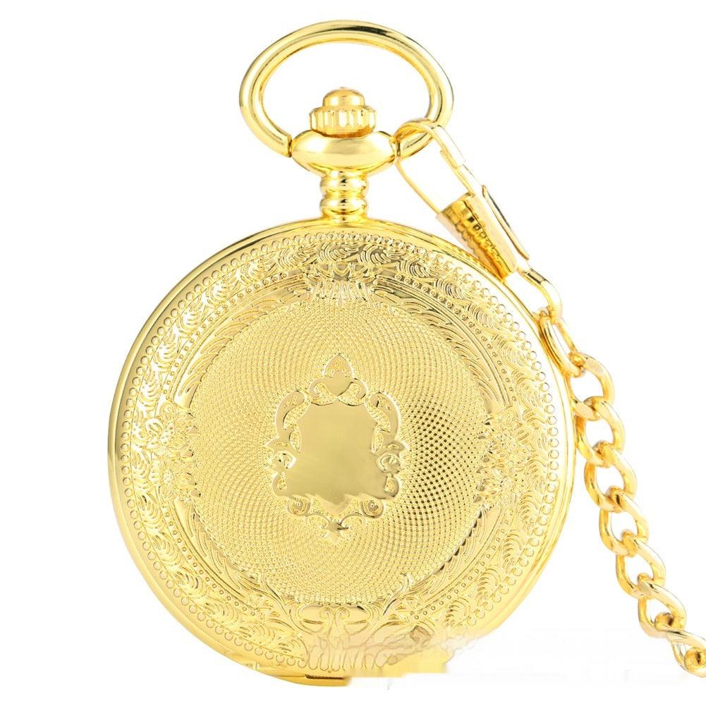 Flip Necklace Gold Double-sided Carved Shield Manual Manipulator Pocket Watch - Aaryan Malik اريان مالك