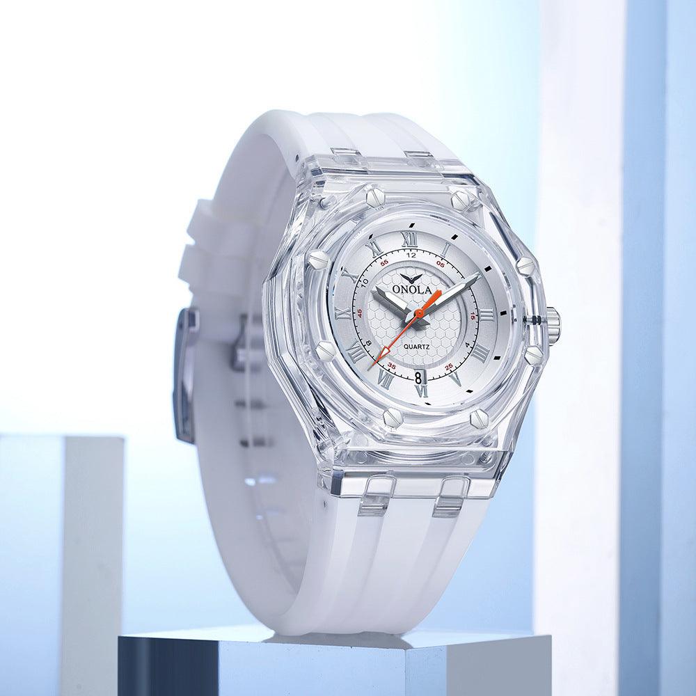 Fashion Neutral Transparent Case Silicone Band Waterproof Quartz Watch - Aaryan Malik اريان مالك