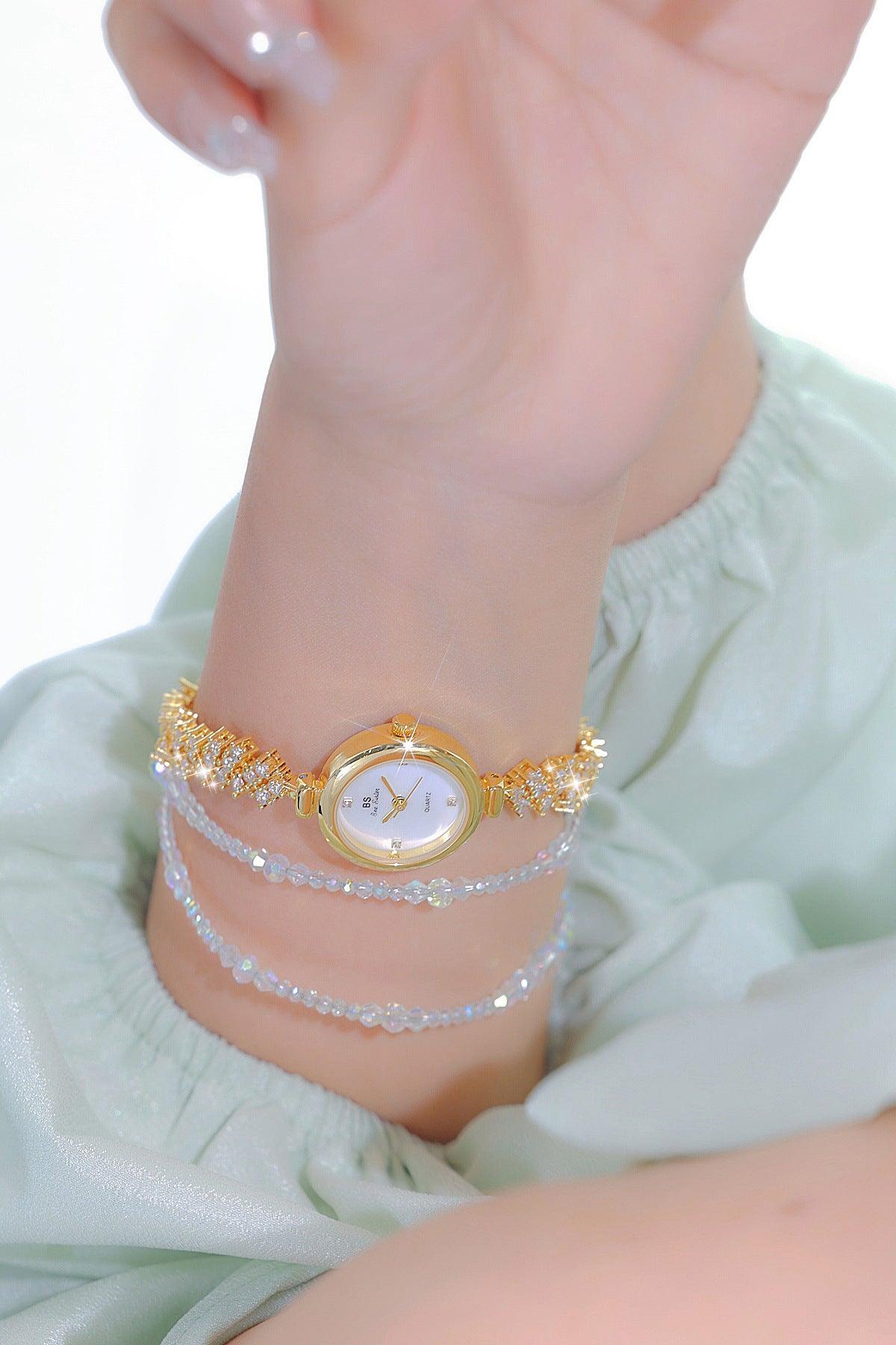 Mermaid Light Luxury Diamond Small Gold And Silver Chain Watch - Aaryan Malik اريان مالك