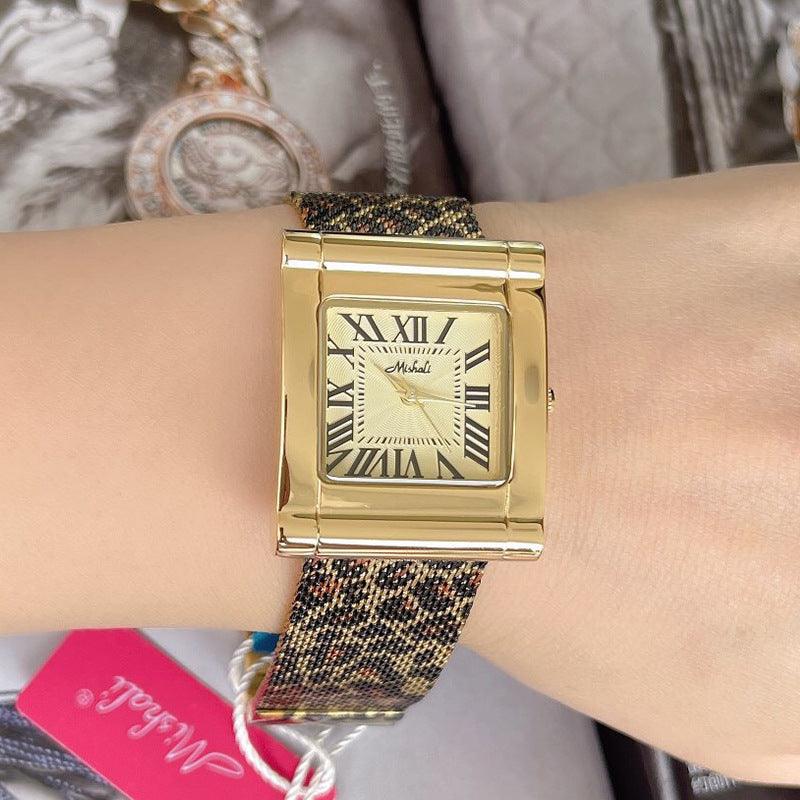 Fashion Steel Belt Leopard Print Mesh Square Watch For Women - Aaryan Malik اريان مالك