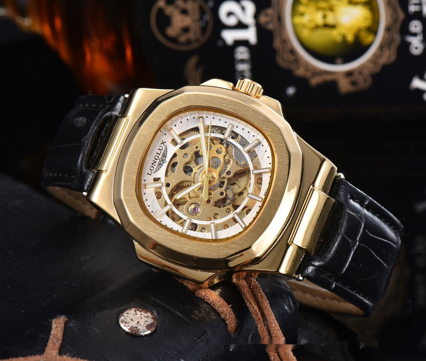 Barrel-shaped Leather Belt Men's Waterproof Mechanical Watch - Aaryan Malik اريان مالك