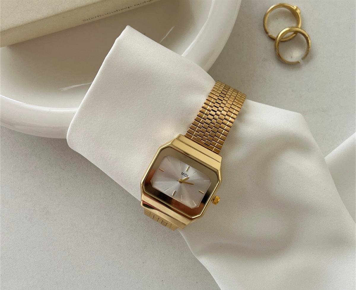 Square Elegant Small Golden Watch Retro Design - Aaryan Malik اريان مالك