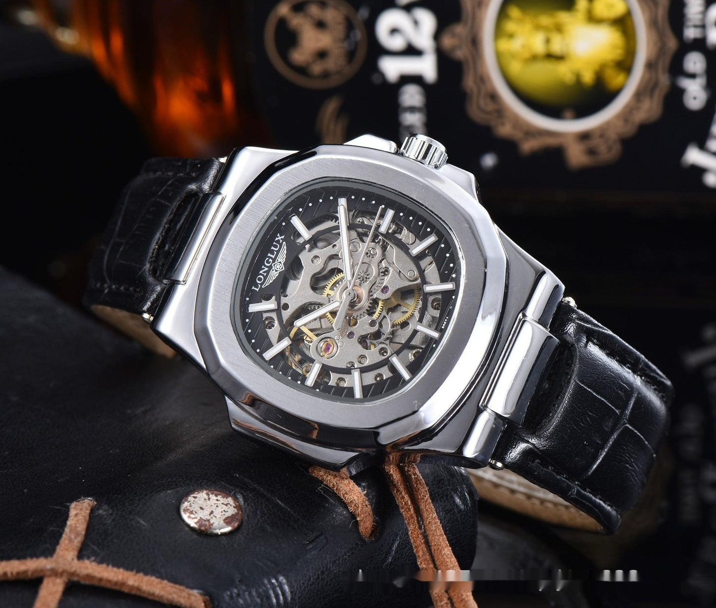 Barrel-shaped Leather Belt Men's Waterproof Mechanical Watch - Aaryan Malik اريان مالك