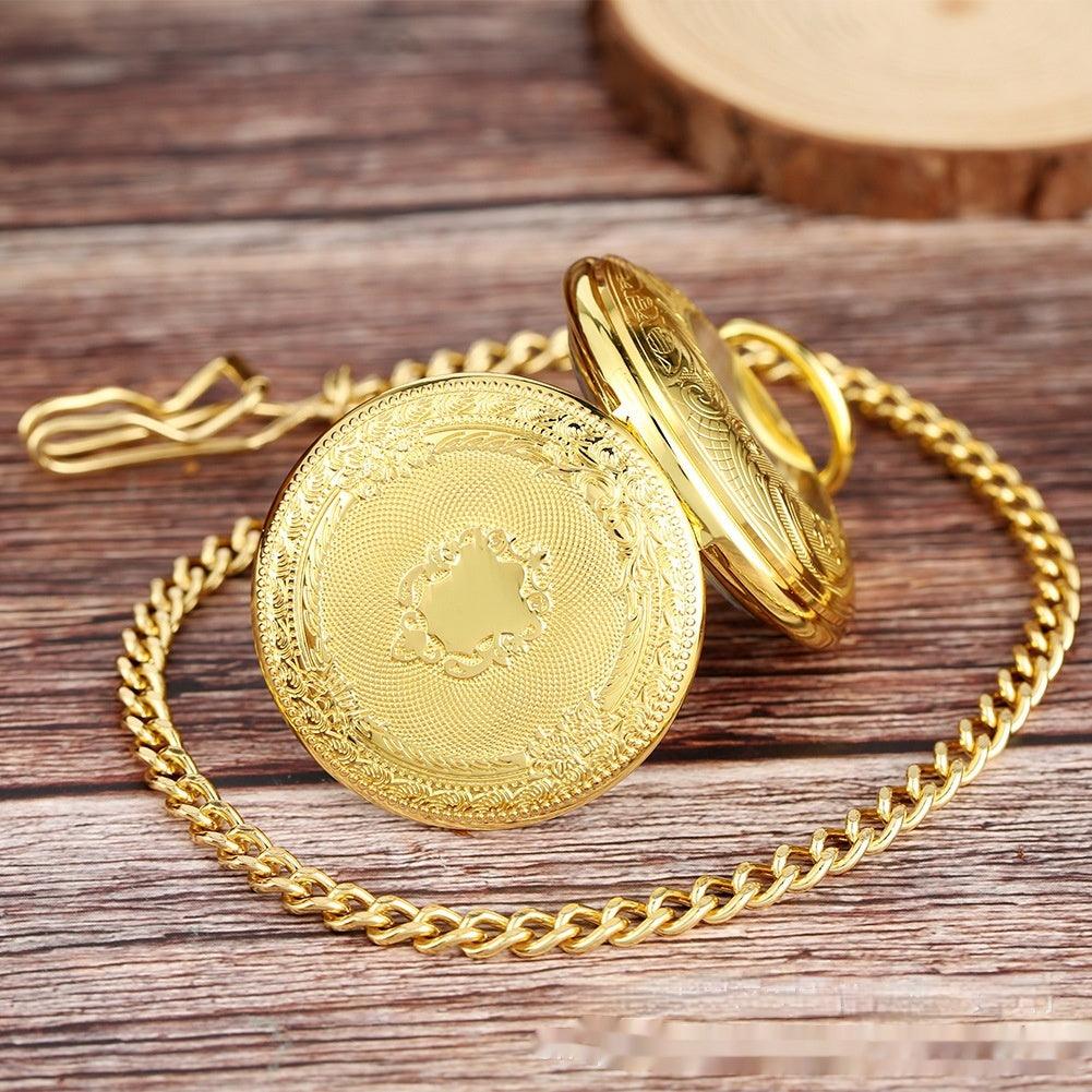 Flip Necklace Gold Double-sided Carved Shield Manual Manipulator Pocket Watch - Aaryan Malik اريان مالك