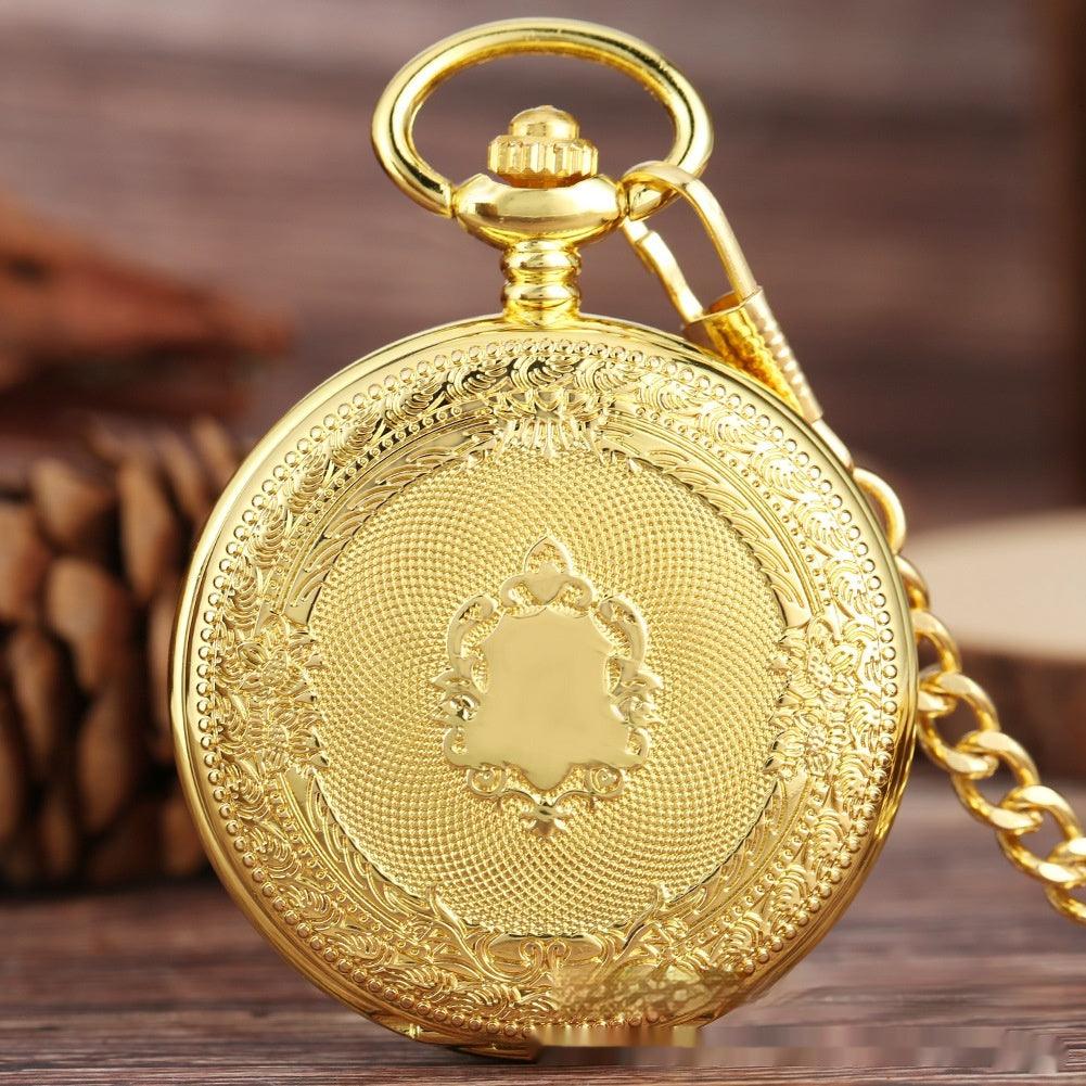 Flip Necklace Gold Double-sided Carved Shield Manual Manipulator Pocket Watch - Aaryan Malik اريان مالك