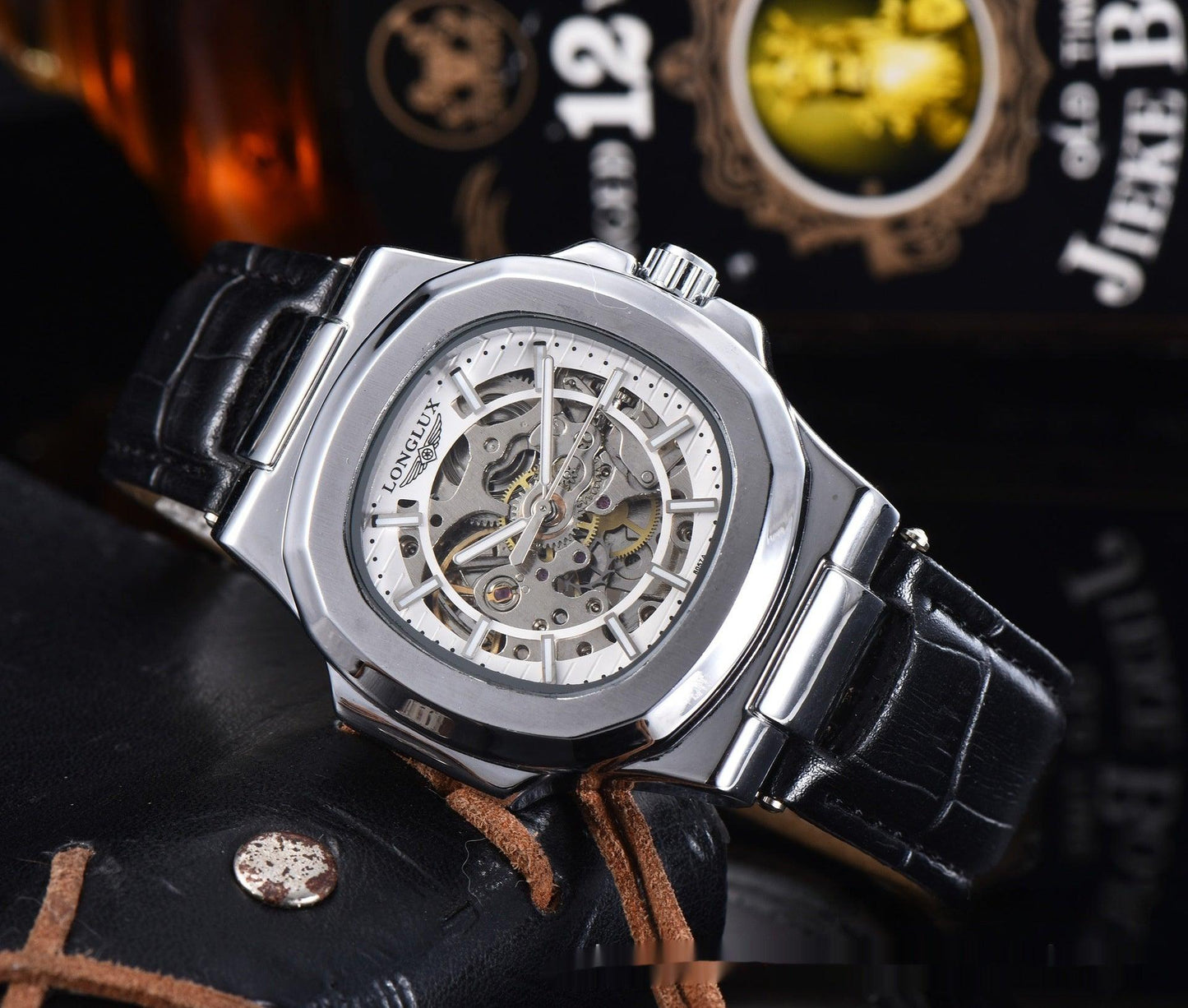 Barrel-shaped Leather Belt Men's Waterproof Mechanical Watch - Aaryan Malik اريان مالك
