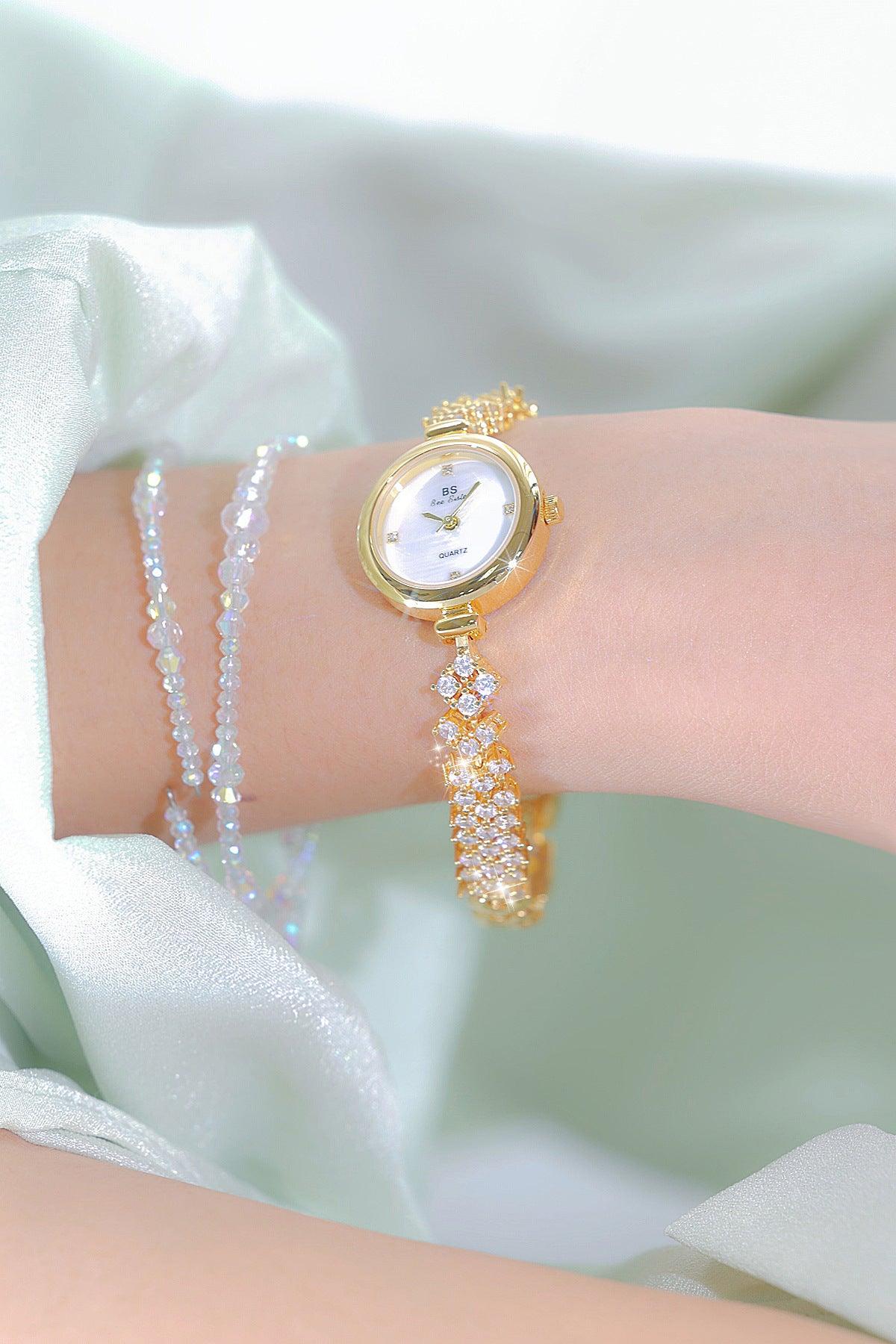 Mermaid Light Luxury Diamond Small Gold And Silver Chain Watch - Aaryan Malik اريان مالك