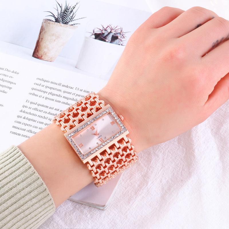 Women's Steel Band Diamond Watch Square Roman Rhinestone - Aaryan Malik اريان مالك