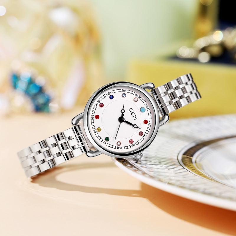 Niche Women's Good-looking Steel Belt Small Light Luxury Ins Birthstone Waterproof Fashion Quartz Watch - Aaryan Malik اريان مالك