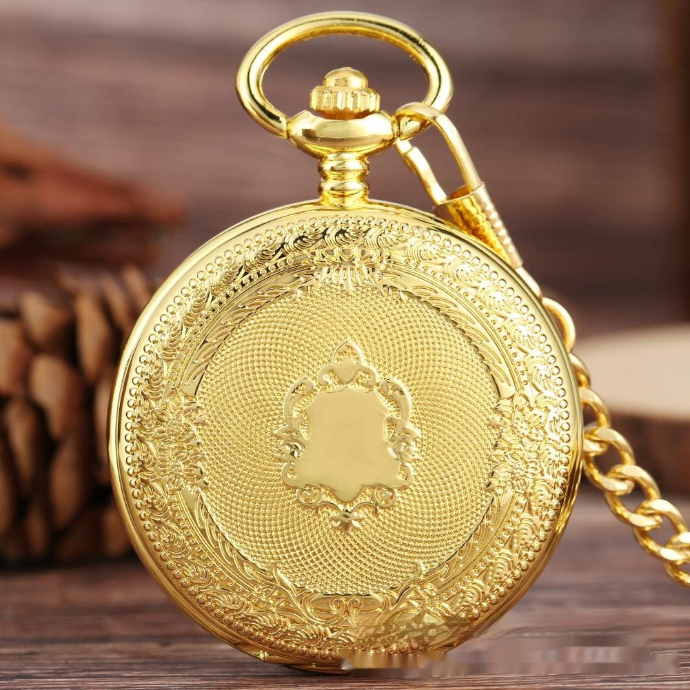 Flip Necklace Gold Double-sided Carved Shield Manual Manipulator Pocket Watch - Aaryan Malik اريان مالك