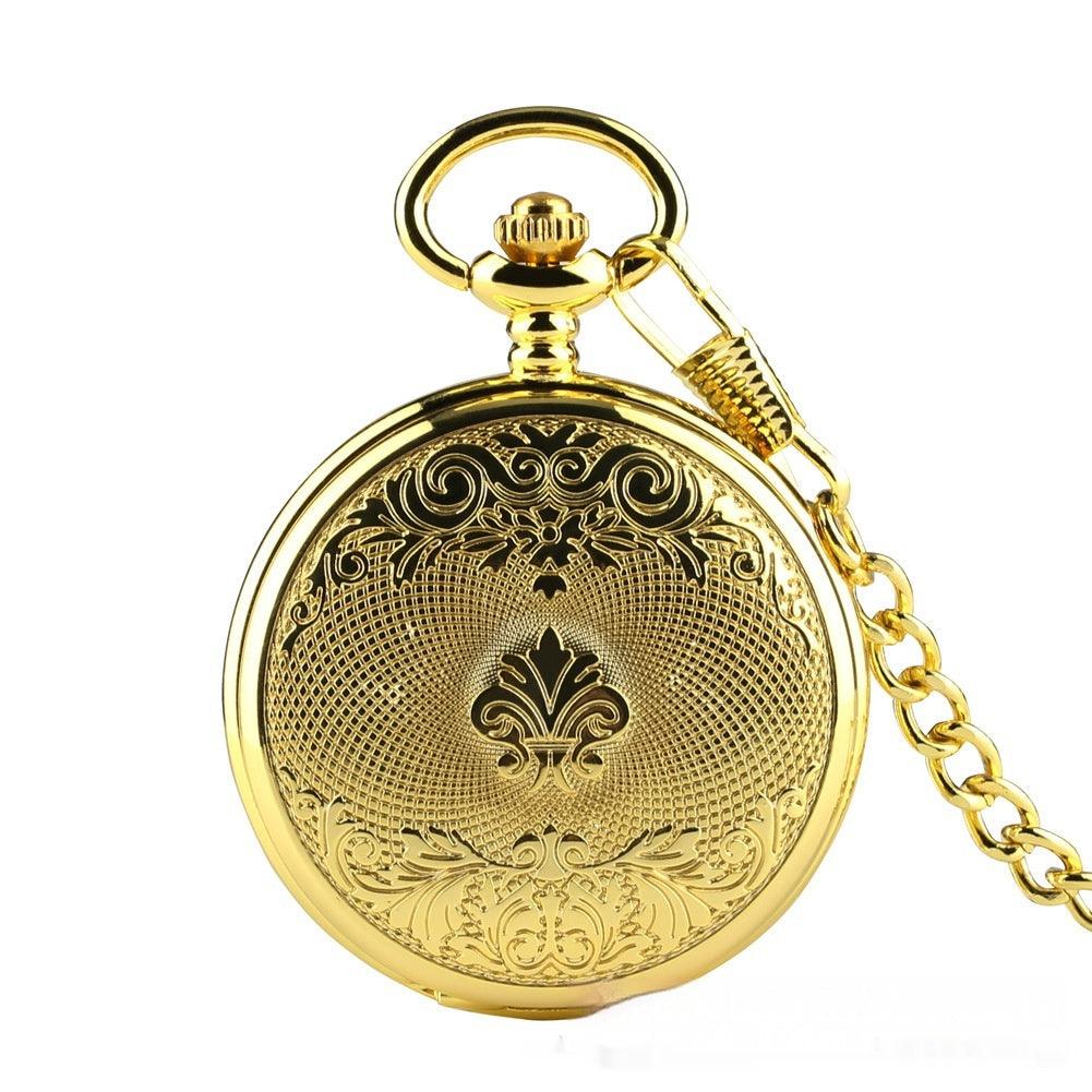 Flip Necklace Gold Double-sided Carved Shield Manual Manipulator Pocket Watch - Aaryan Malik اريان مالك