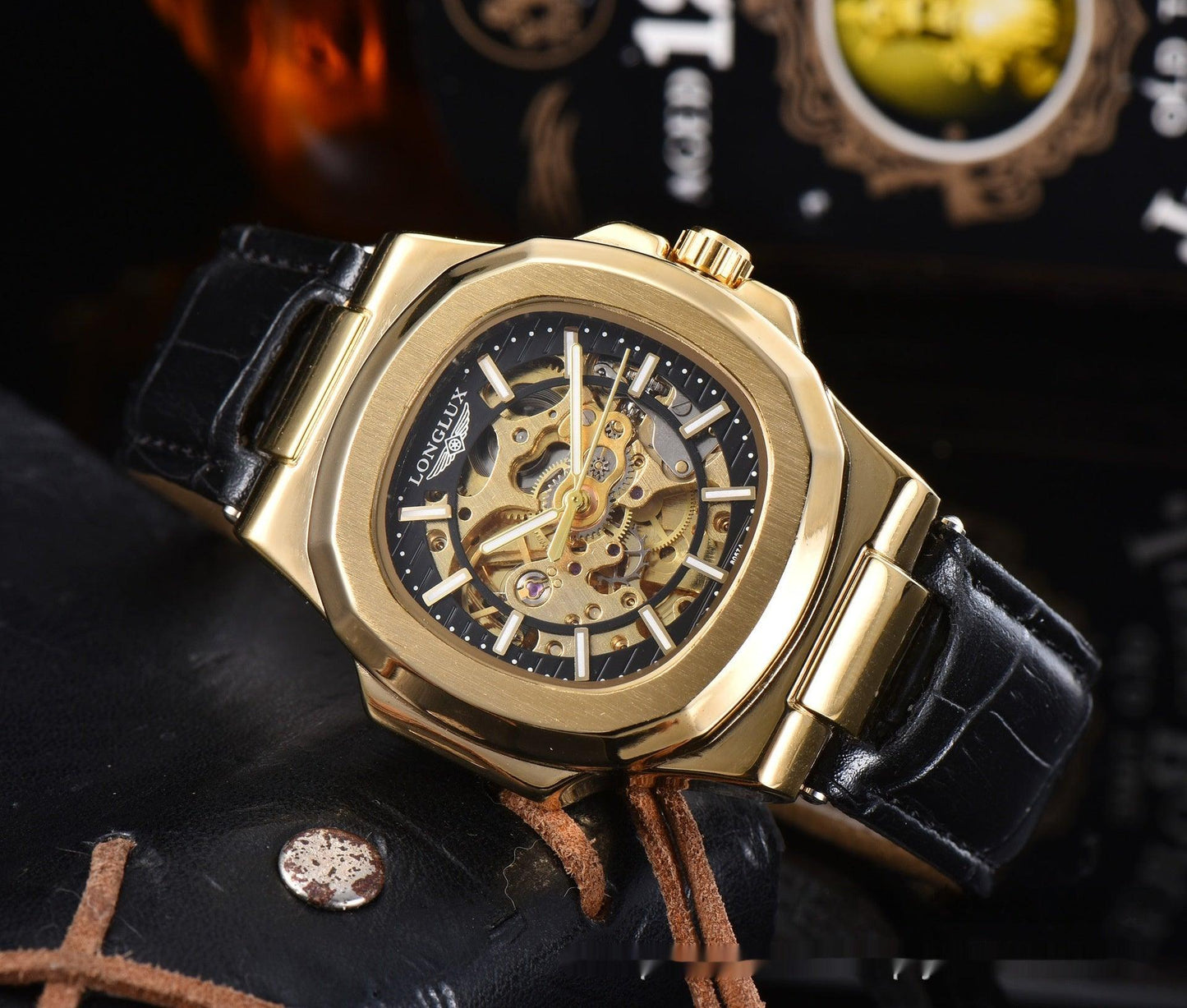 Barrel-shaped Leather Belt Men's Waterproof Mechanical Watch - Aaryan Malik اريان مالك