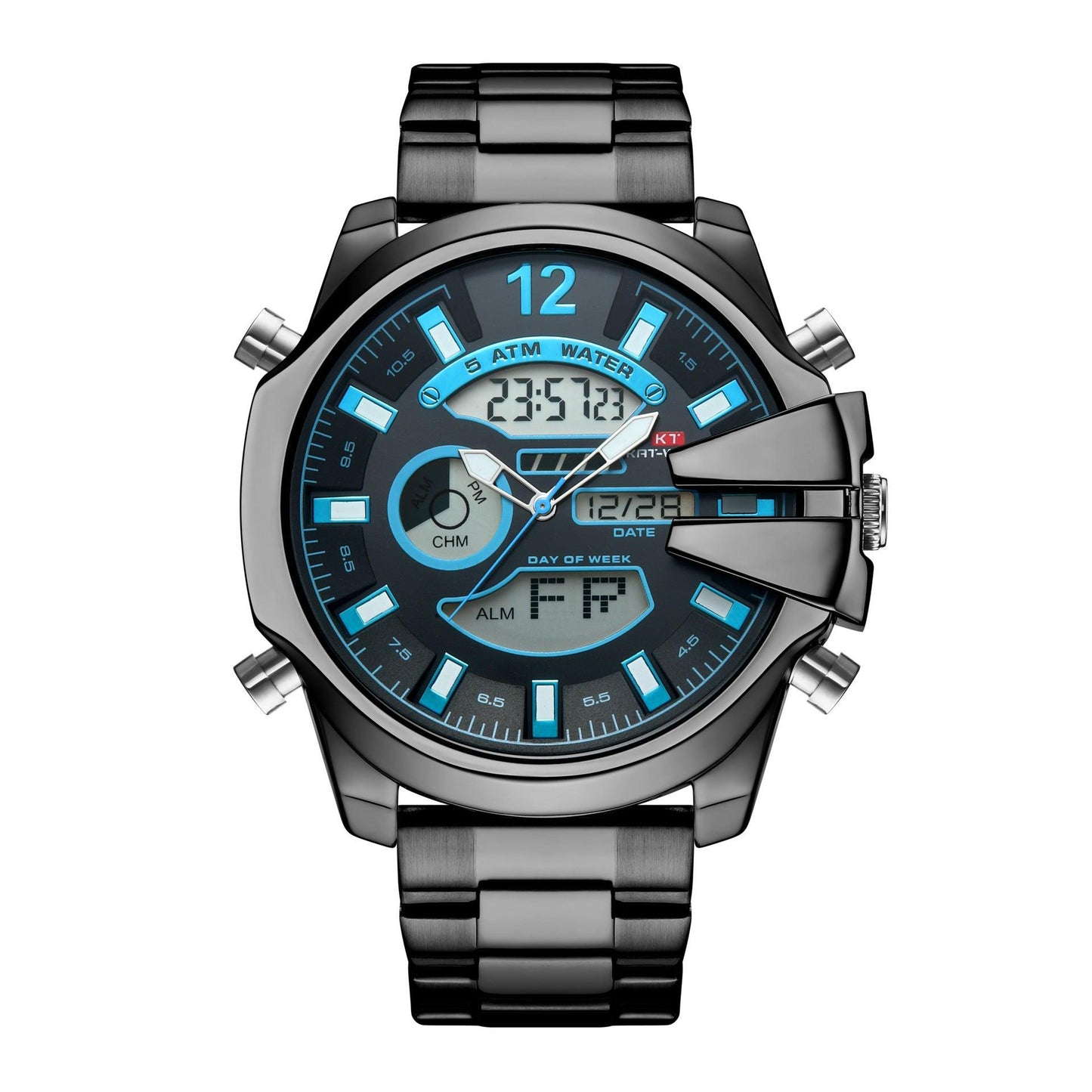 New Men's Double Display Alarm Clock Led Sports Steel Watch Waterproof - Aaryan Malik اريان مالك