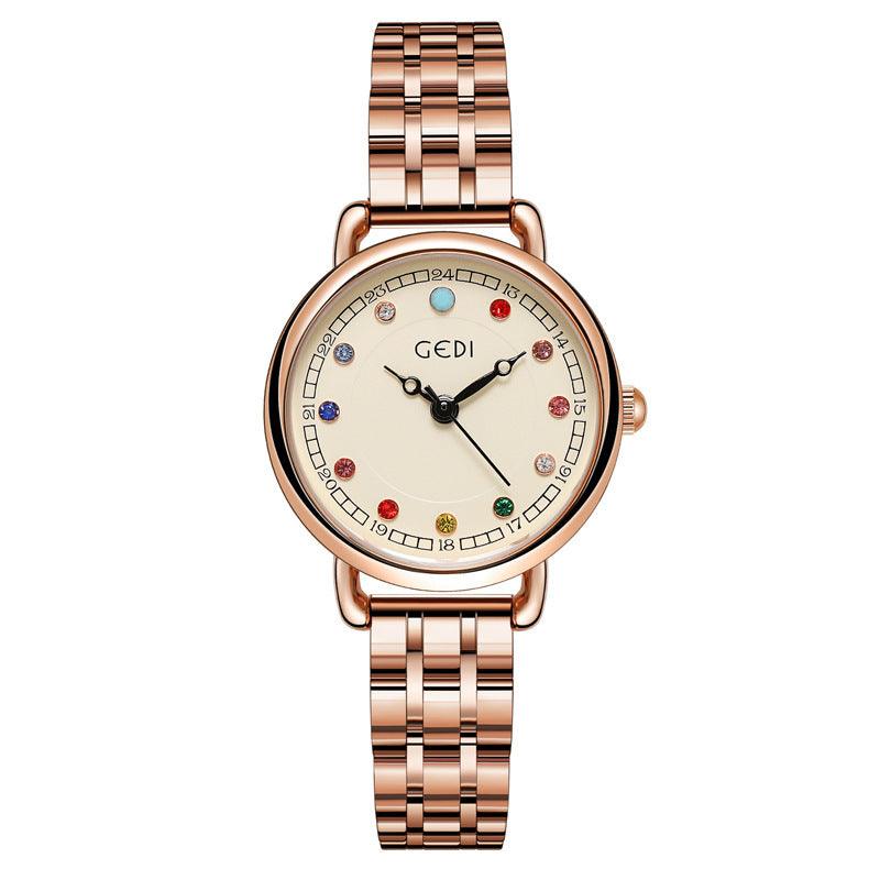 Niche Women's Good-looking Steel Belt Small Light Luxury Ins Birthstone Waterproof Fashion Quartz Watch - Aaryan Malik اريان مالك