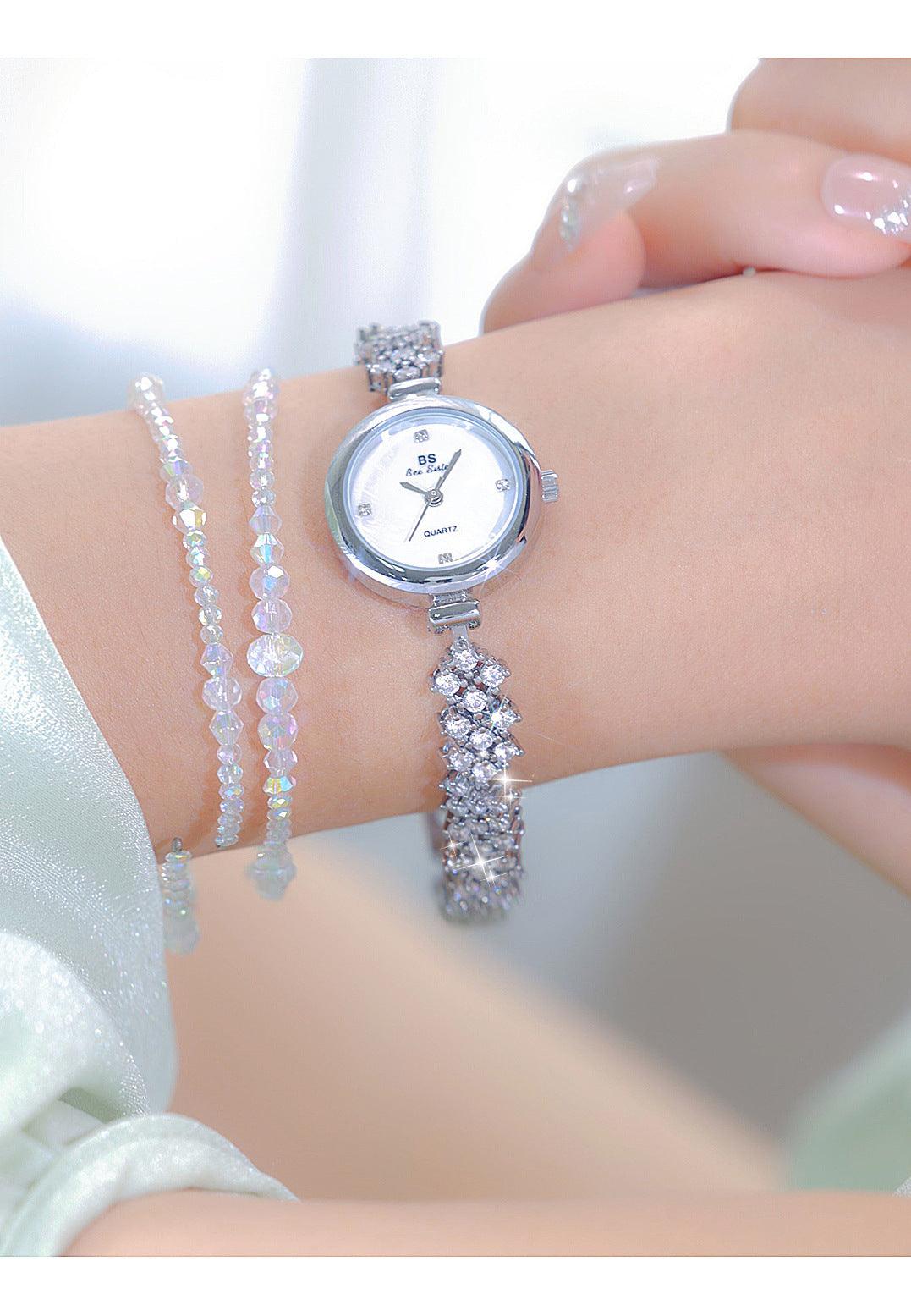 Mermaid Light Luxury Diamond Small Gold And Silver Chain Watch - Aaryan Malik اريان مالك