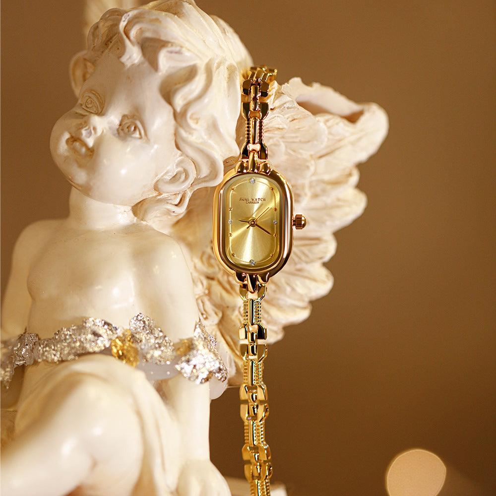 Medieval Small Retro Small Golden Watch Oval Light Luxury Artistic Fashion Quartz - Aaryan Malik اريان مالك