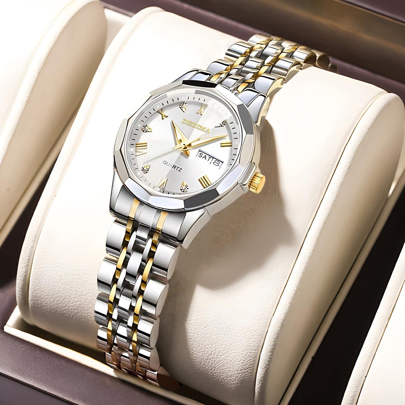 Diamond Double Calendar Waterproof Luminous Watch - Aaryan Malik اريان مالك