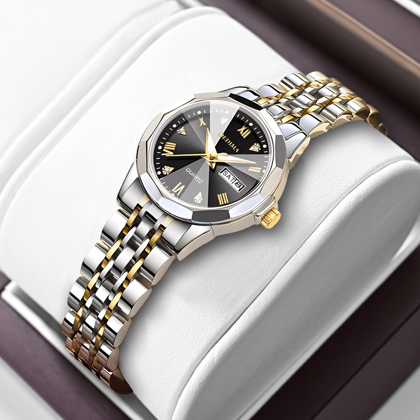 Diamond Double Calendar Waterproof Luminous Watch - Aaryan Malik اريان مالك