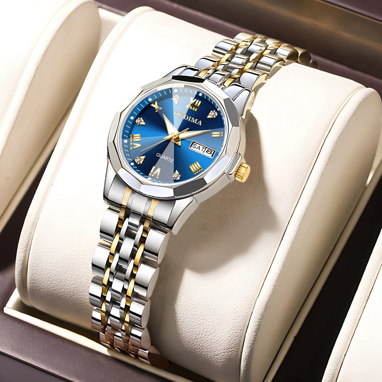 Diamond Double Calendar Waterproof Luminous Watch - Aaryan Malik اريان مالك