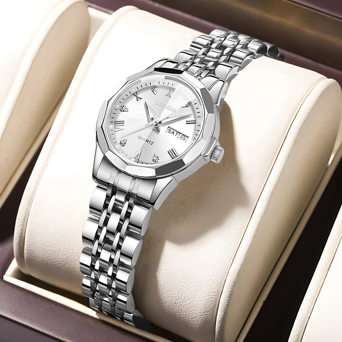 Diamond Double Calendar Waterproof Luminous Watch - Aaryan Malik اريان مالك