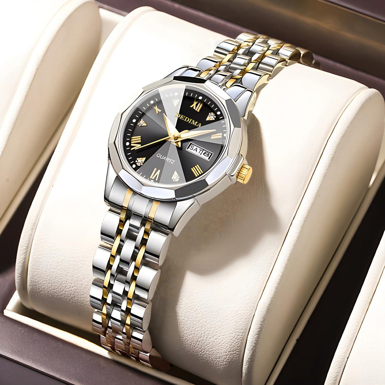 Diamond Double Calendar Waterproof Luminous Watch - Aaryan Malik اريان مالك