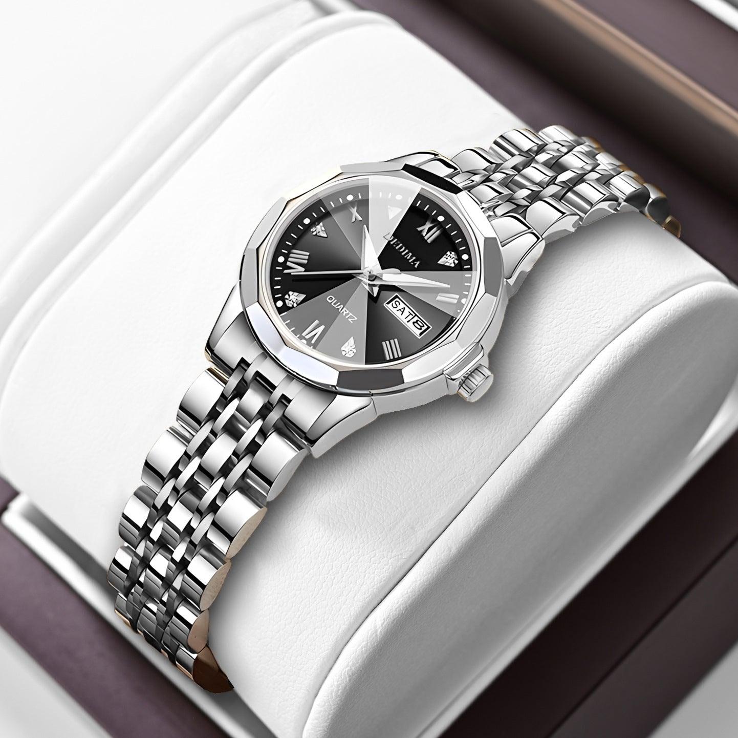Diamond Double Calendar Waterproof Luminous Watch - Aaryan Malik اريان مالك