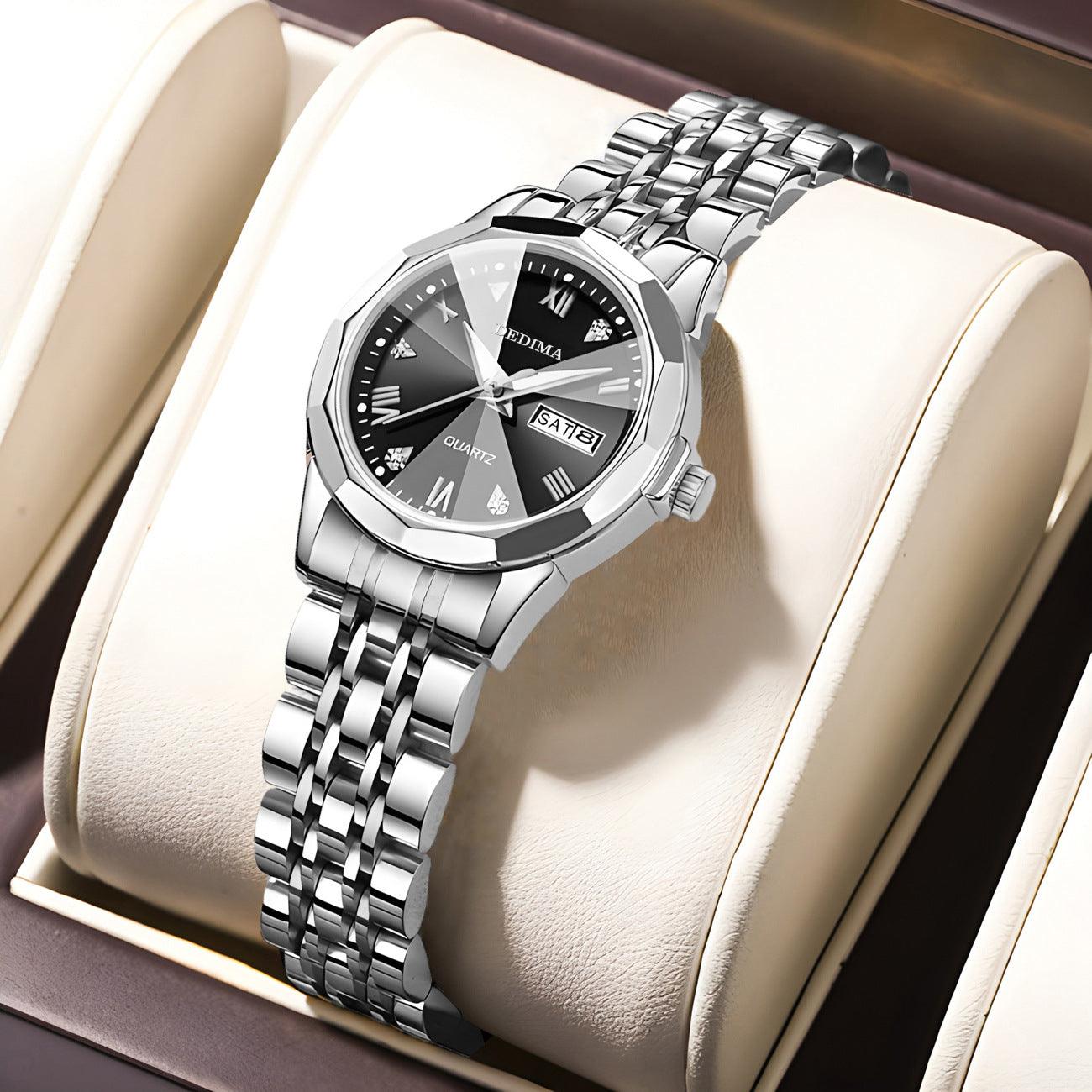 Diamond Double Calendar Waterproof Luminous Watch - Aaryan Malik اريان مالك