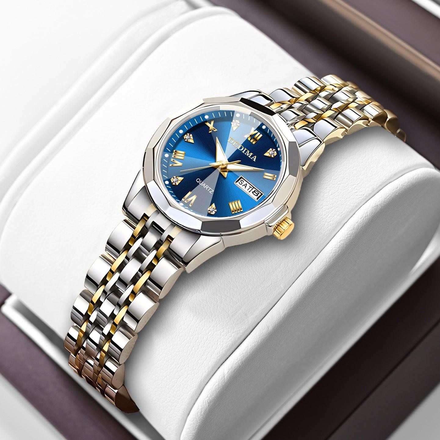 Diamond Double Calendar Waterproof Luminous Watch - Aaryan Malik اريان مالك