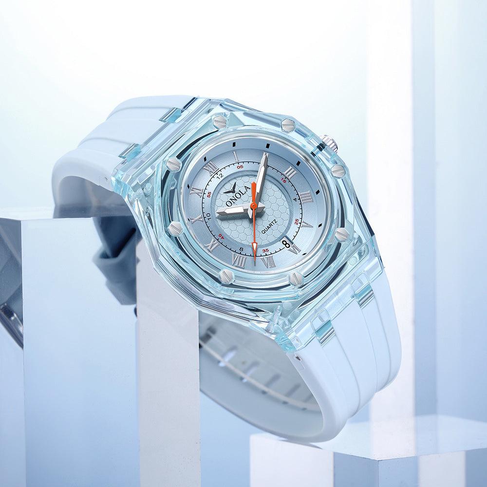 Fashion Neutral Transparent Case Silicone Band Waterproof Quartz Watch - Aaryan Malik اريان مالك