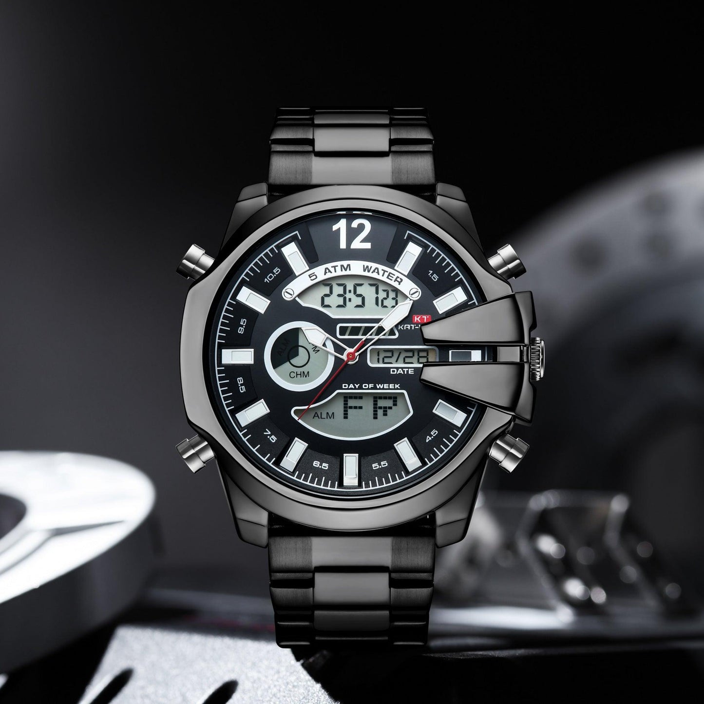 New Men's Double Display Alarm Clock Led Sports Steel Watch Waterproof - Aaryan Malik اريان مالك