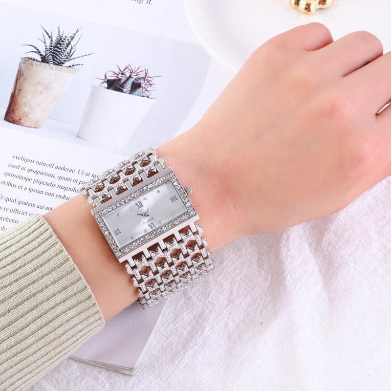 Women's Steel Band Diamond Watch Square Roman Rhinestone - Aaryan Malik اريان مالك