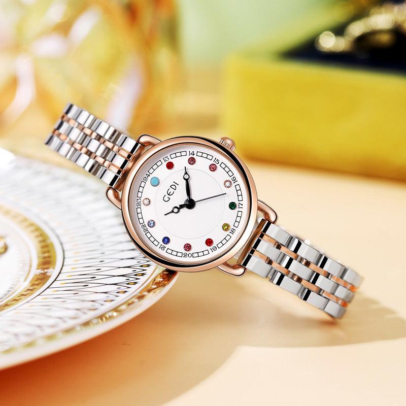 Niche Women's Good-looking Steel Belt Small Light Luxury Ins Birthstone Waterproof Fashion Quartz Watch - Aaryan Malik اريان مالك