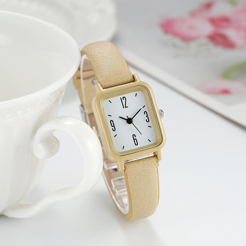 Junior High Alloy Simple Square Scale Digital Leather-belt Watch - Aaryan Malik اريان مالك