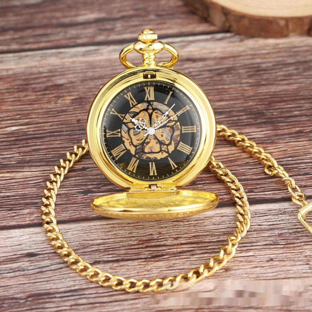 Flip Necklace Gold Double-sided Carved Shield Manual Manipulator Pocket Watch - Aaryan Malik اريان مالك